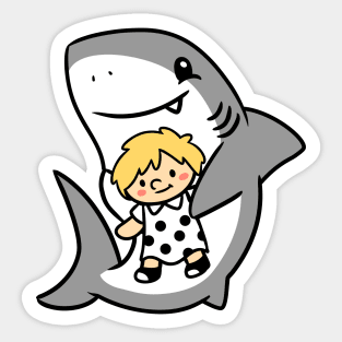 Shark Pup Morgan & Their Doll (Light Tones, Shag, Smock Dress) Sticker